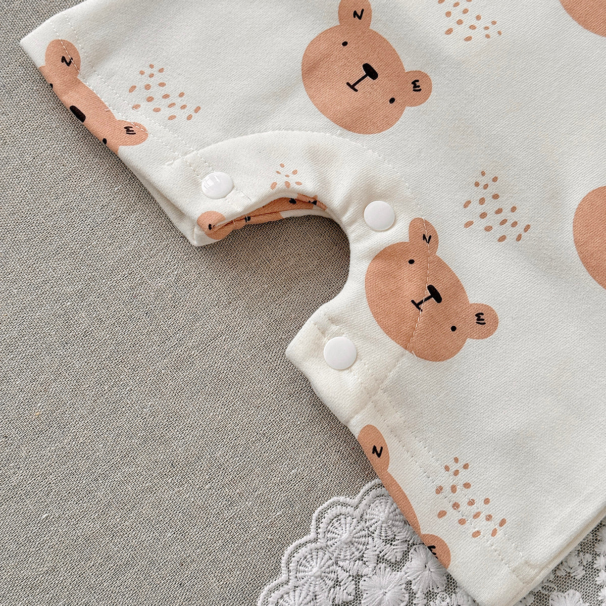 Baby Bear Print Short Overalls & White Tee Set  >