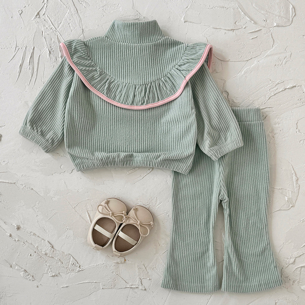Green corduroy baby girl pants set