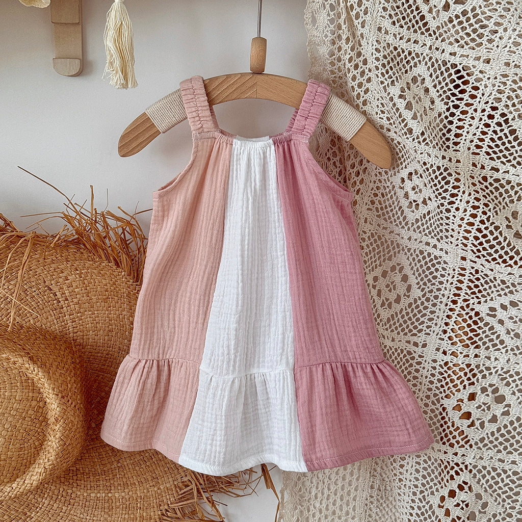 Color Block Muslin Baby Girl Sleeveless Dress