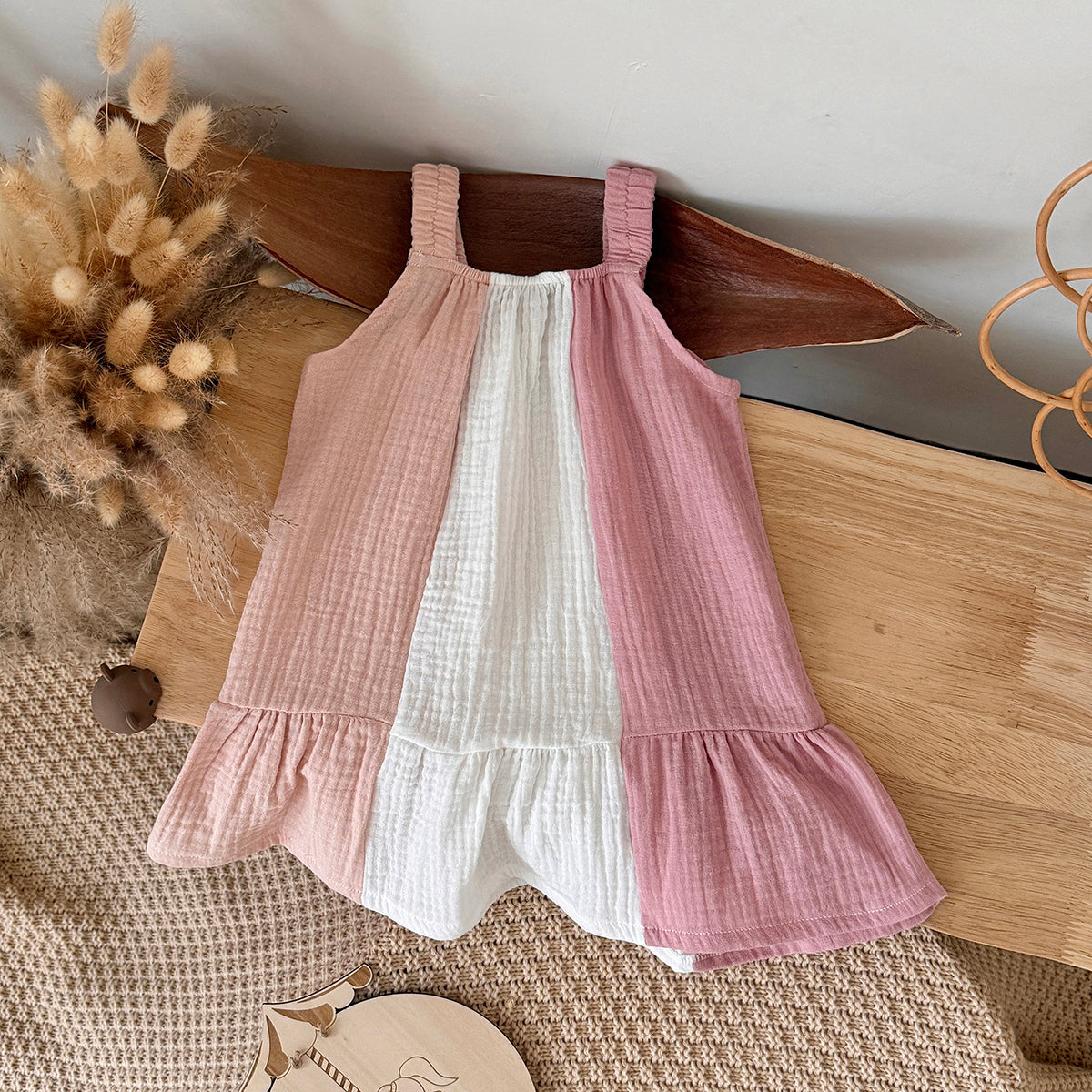 Color Block Muslin Baby Girl Sleeveless Dress