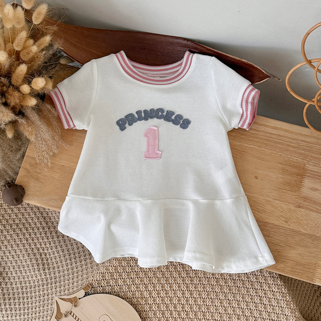Baby Girl 1st Birthday Princess Ruffle Hem Short Sleeve Dress