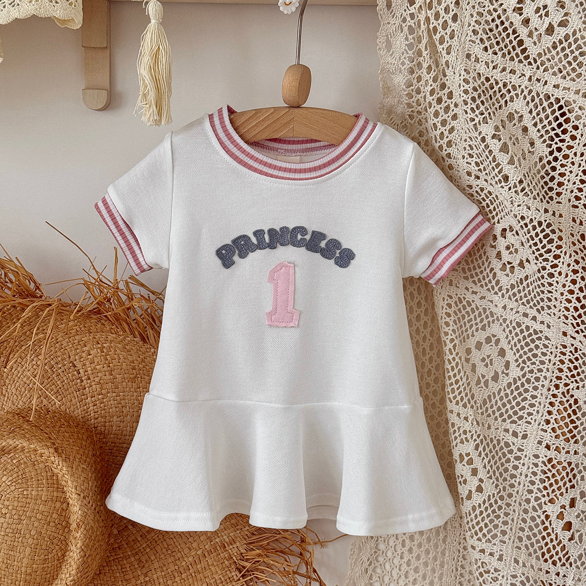 Baby Girl 1st Birthday Princess Ruffle Hem Short Sleeve Dress