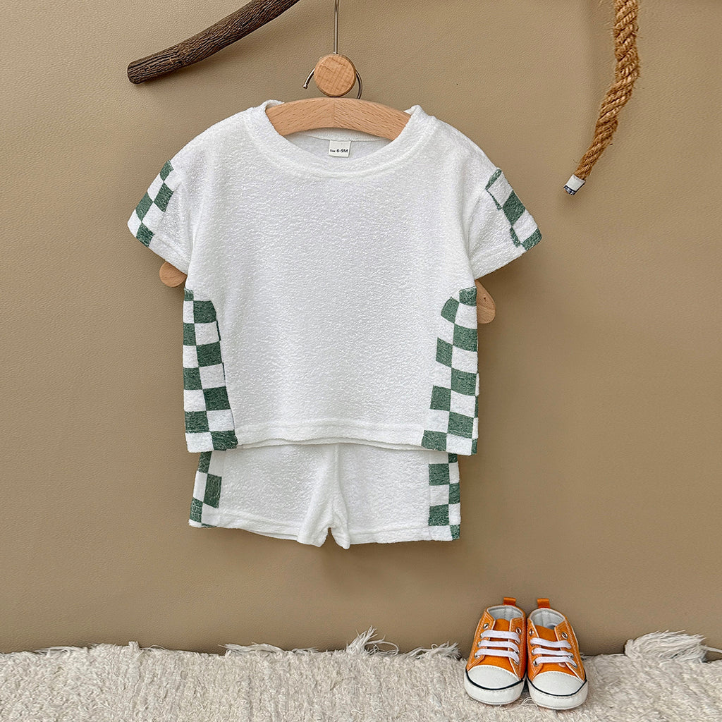 Baby Checkerboard 2Pc Outfit, Terry Tee & Shorts