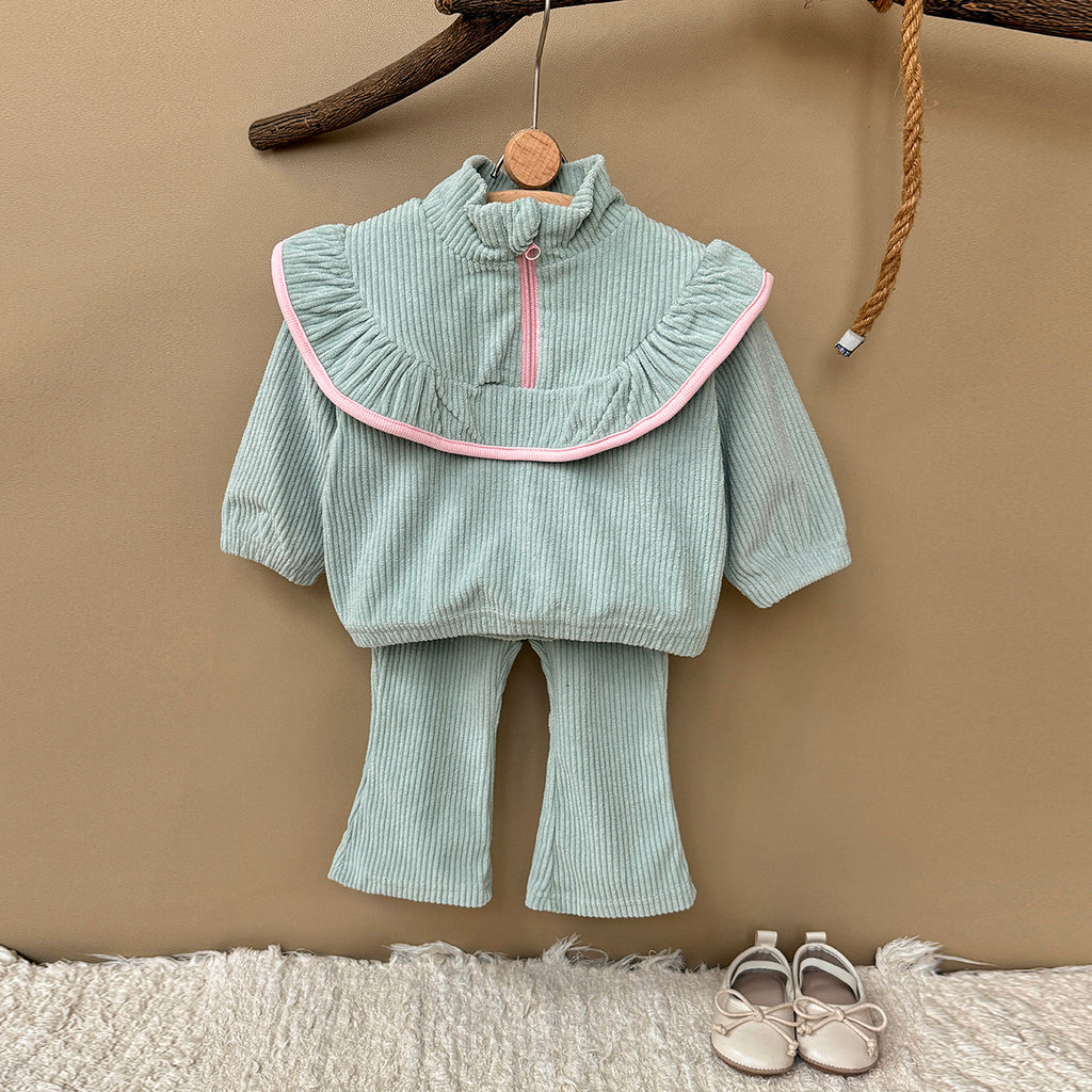 Green corduroy baby girl pants set