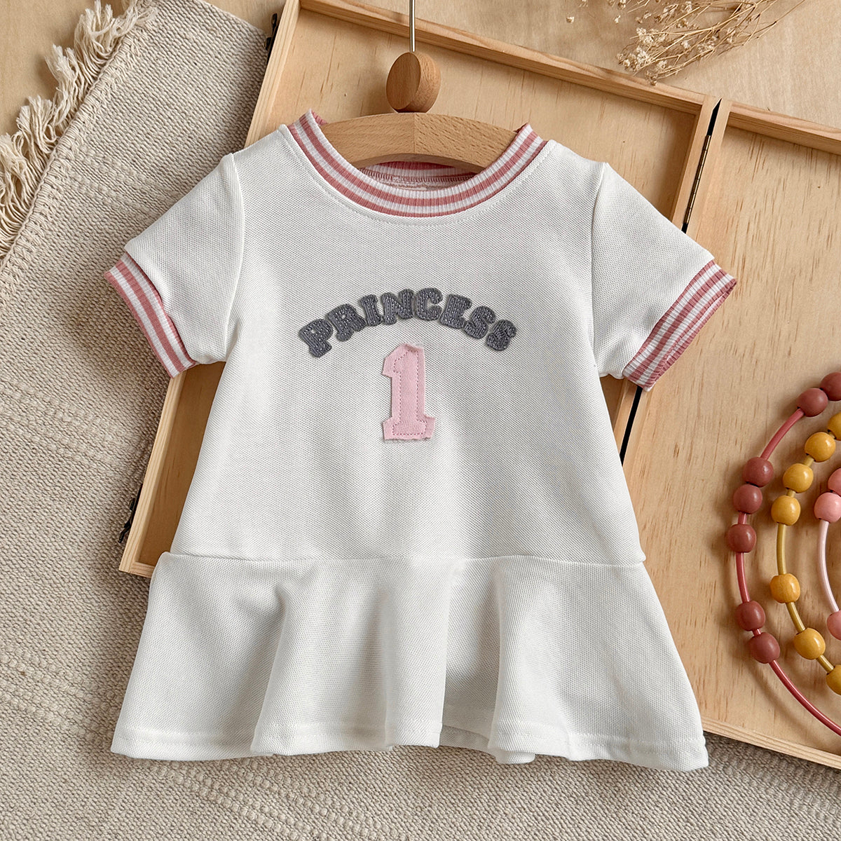Baby Girl 1st Birthday Princess Ruffle Hem Short Sleeve Dress