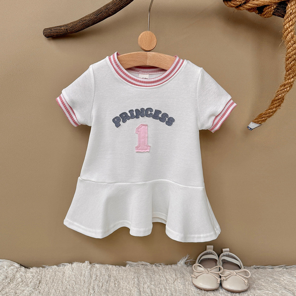 Baby Girl 1st Birthday Princess Ruffle Hem Short Sleeve Dress