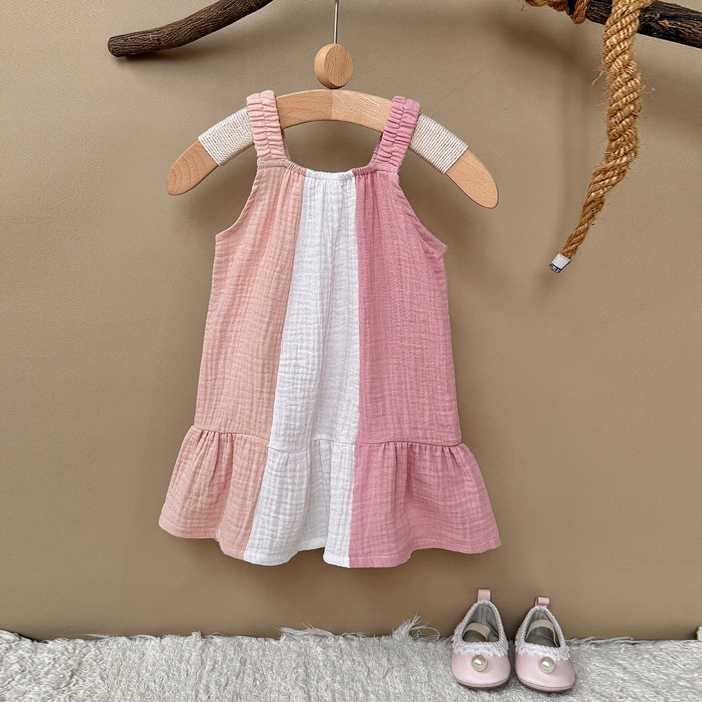Color Block Muslin Baby Girl Sleeveless Dress