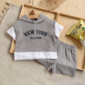 Baby New York Embroidered Fake Two-Piece Hooded Short Set