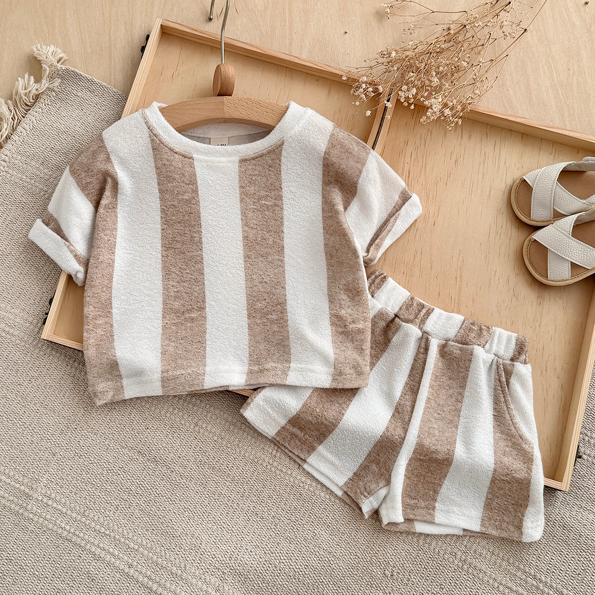 Baby Terry Cloth Striped Tee & Shorts 2Pcs Summer Set