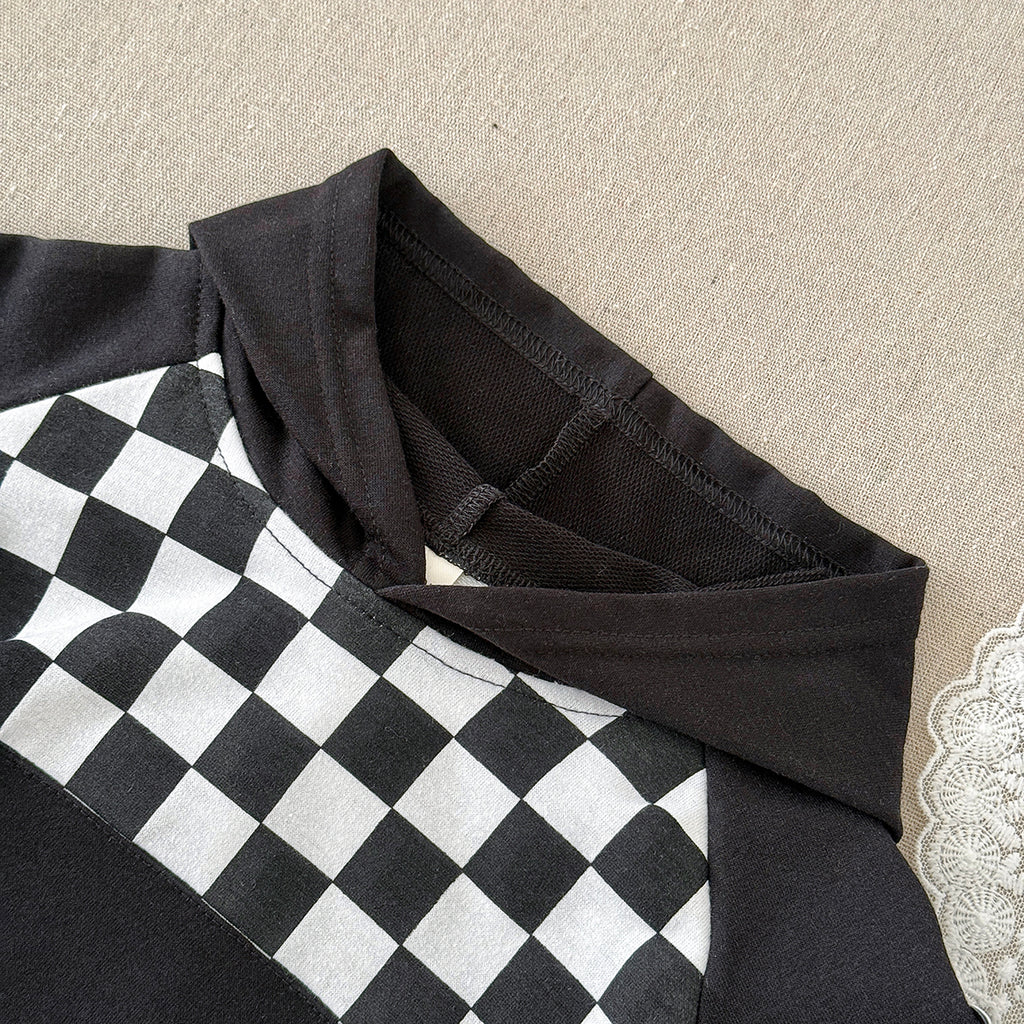 Baby Checkerboard Short Sleeve Hoodie & Shorts 2 Piece Outfit