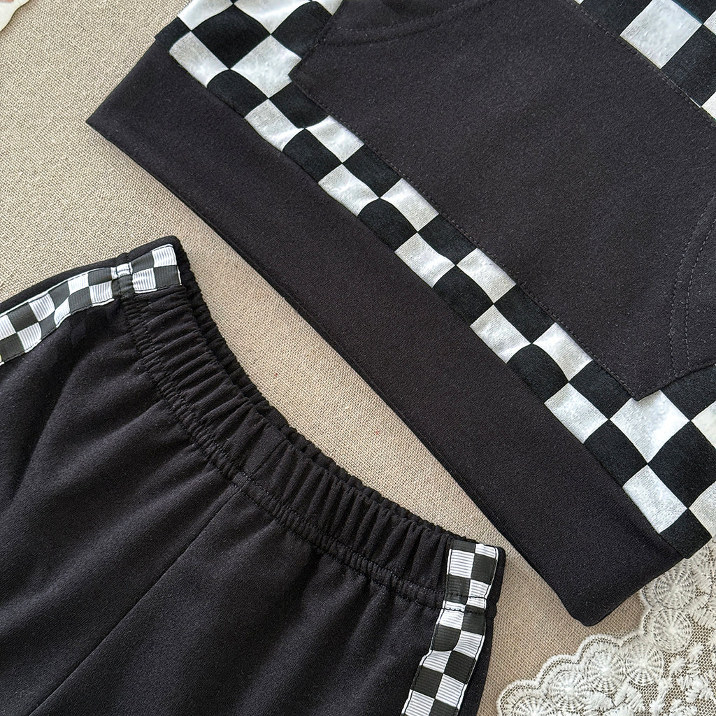 Baby Checkerboard Short Sleeve Hoodie & Shorts 2 Piece Outfit