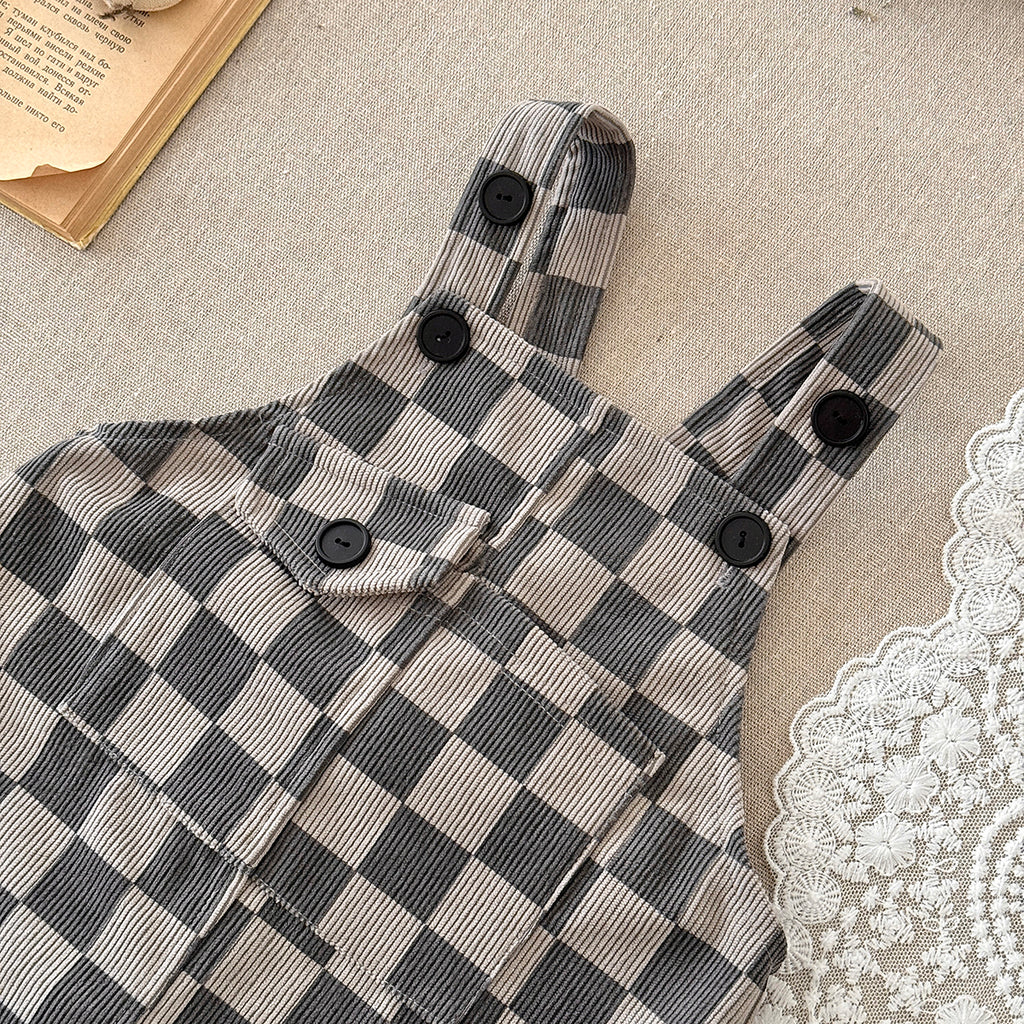 Baby Checkerboard Corduroy Overalls With Front Pocket