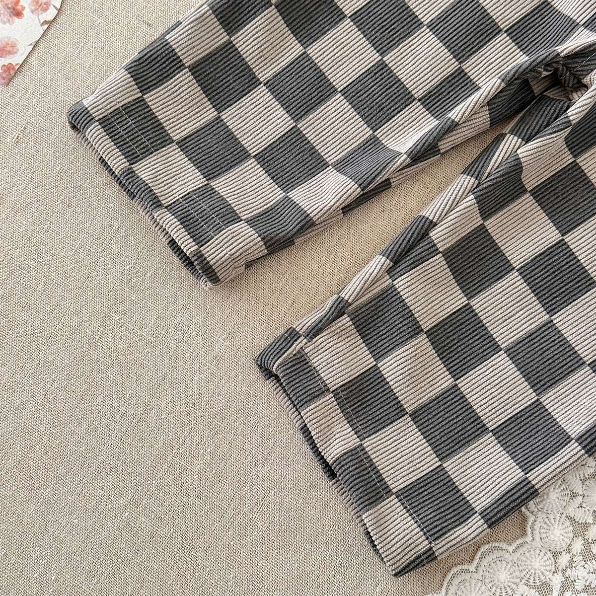 Baby Checkerboard Corduroy Overalls With Front Pocket