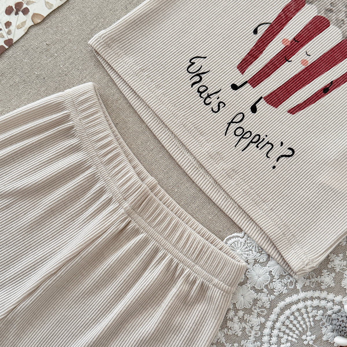 Baby Ribbed Tank Top & Shorts Set, Popcorn Print Outfit