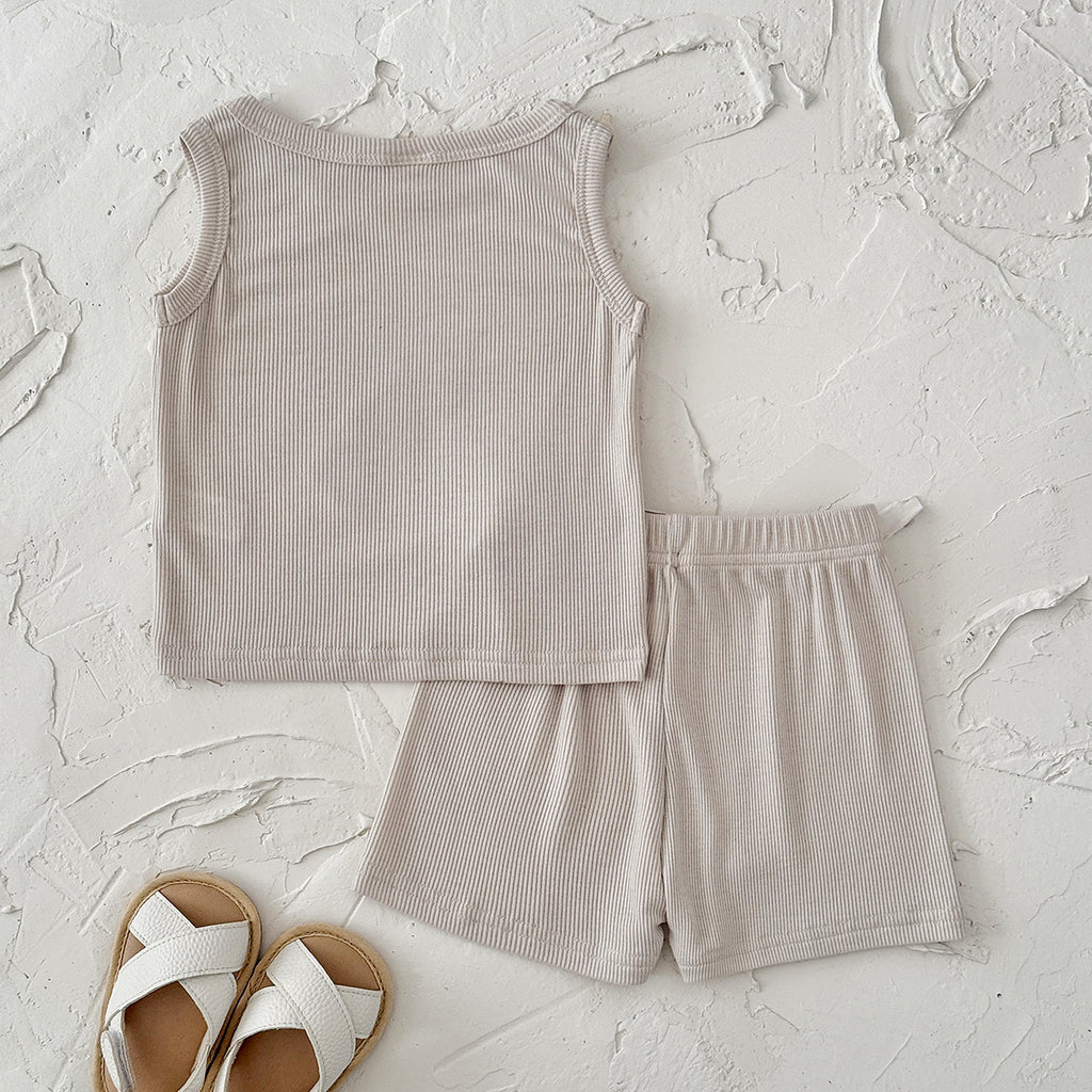 Baby Ribbed Tank Top & Shorts Set, Popcorn Print Outfit