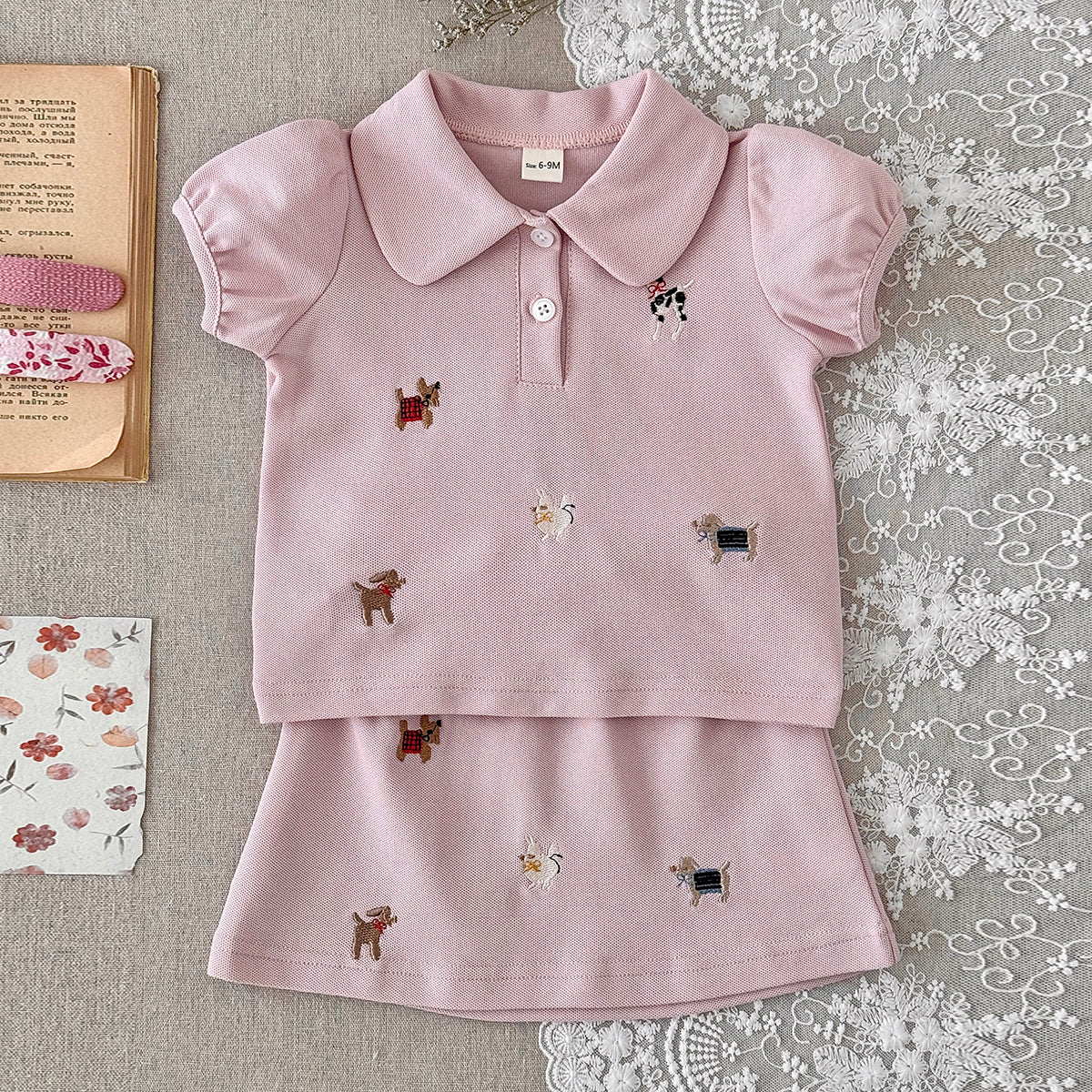 Baby Girl Dog Embroidery Skirt Set