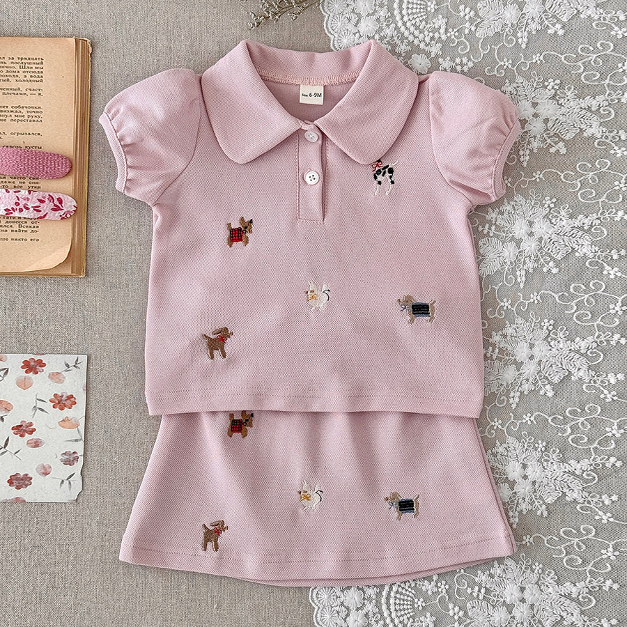 Baby Girl Dog Embroidery Skirt Set