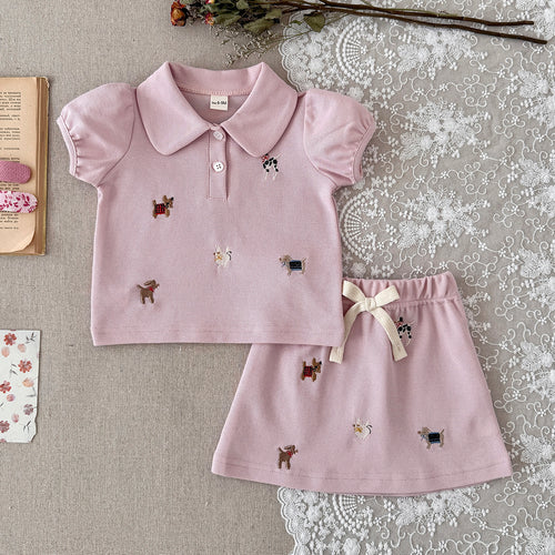 Baby Girl Dog Embroidery Skirt Set