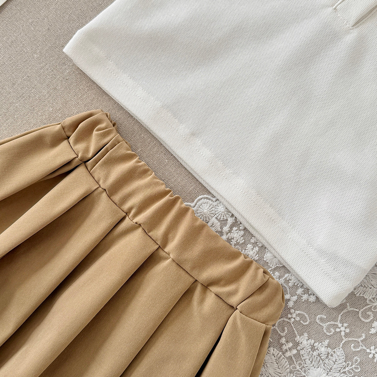 Baby Girl Bear Embroidery Polo Top Pleated Skirt Set