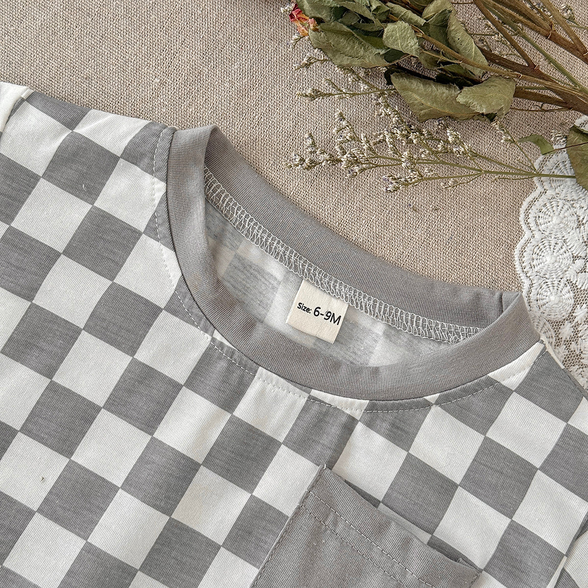 Baby Checkerboard Pocket Tee & Cuffed Shorts Summer Outfit Set