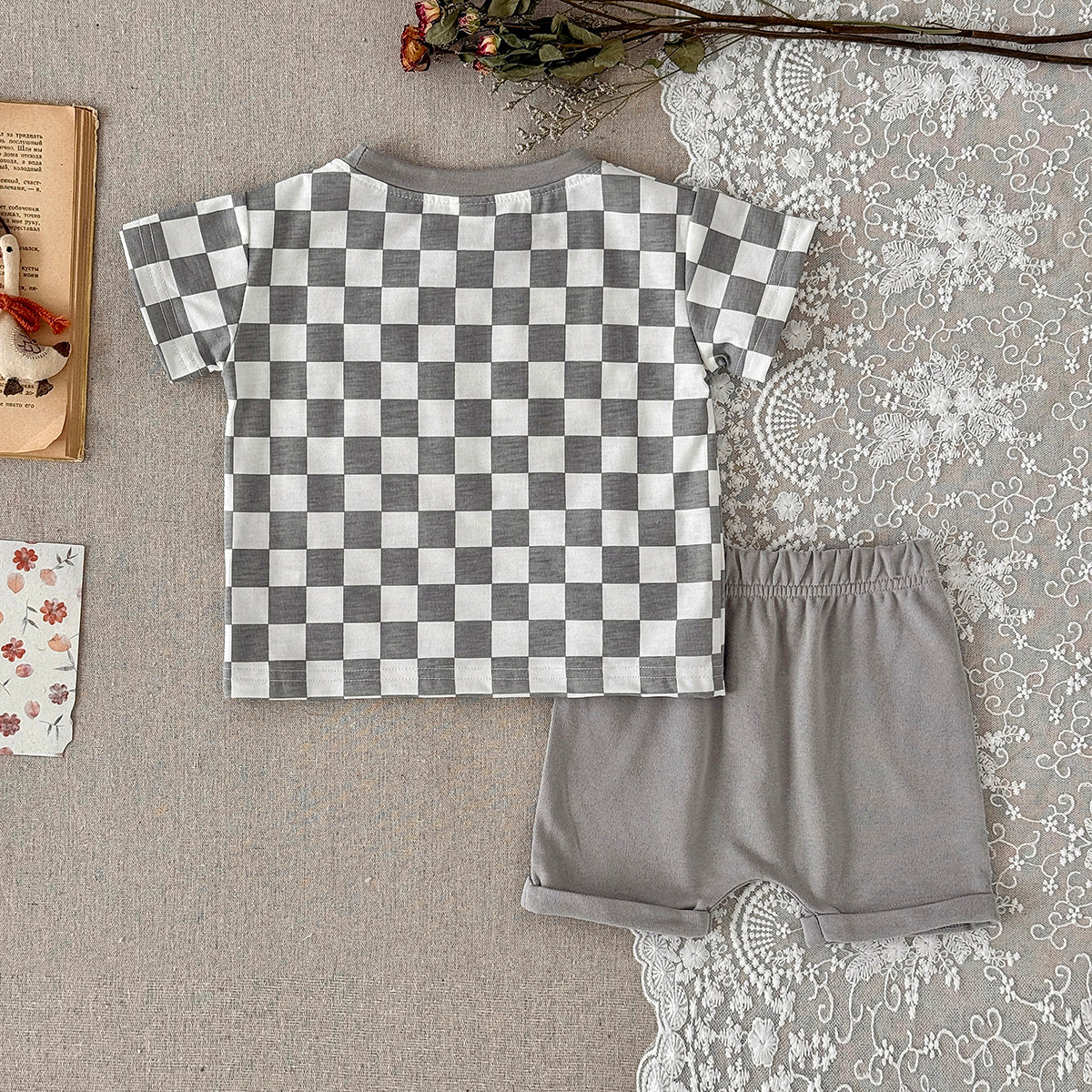 Baby Checkerboard Pocket Tee & Cuffed Shorts Summer Outfit Set