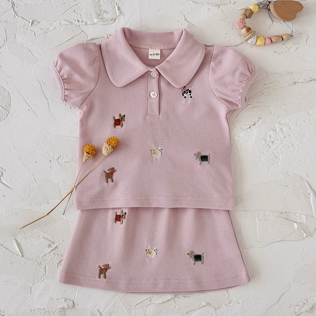 Baby Girl Dog Embroidery Skirt Set