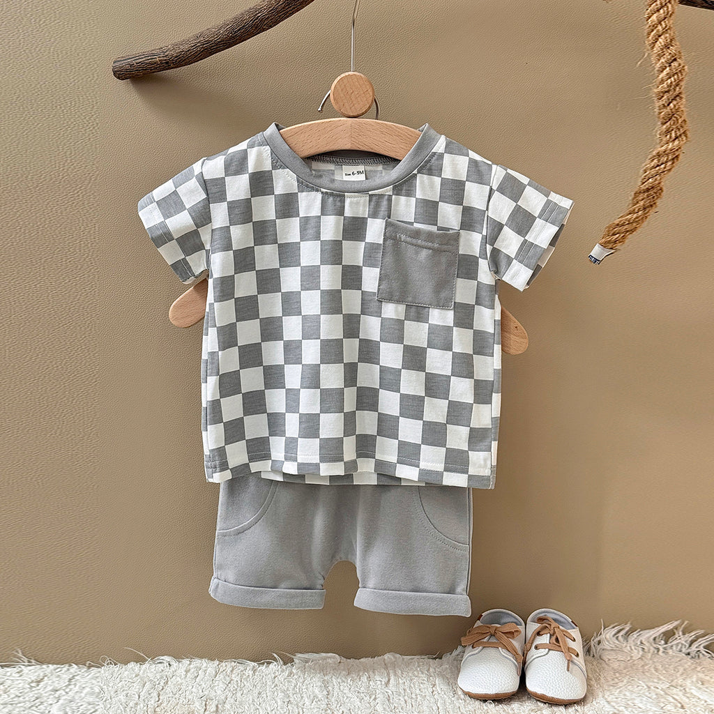 Baby Checkerboard Pocket Tee & Cuffed Shorts Summer Outfit Set