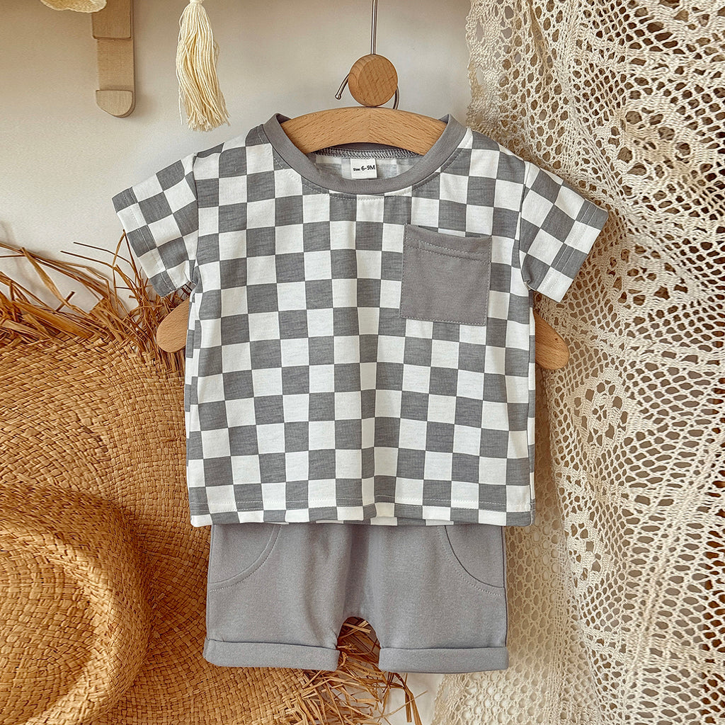 Baby Checkerboard Pocket Tee & Cuffed Shorts Summer Outfit Set