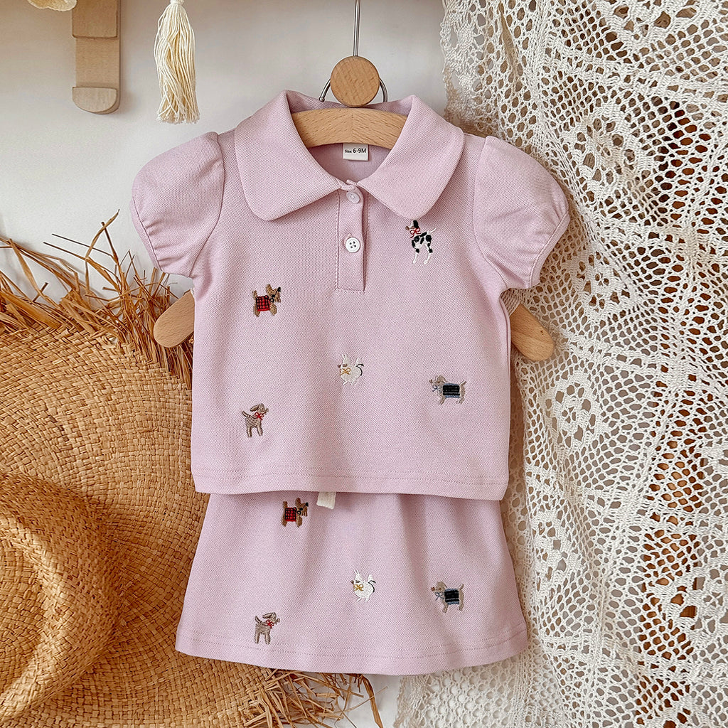 Baby Girl Dog Embroidery Skirt Set