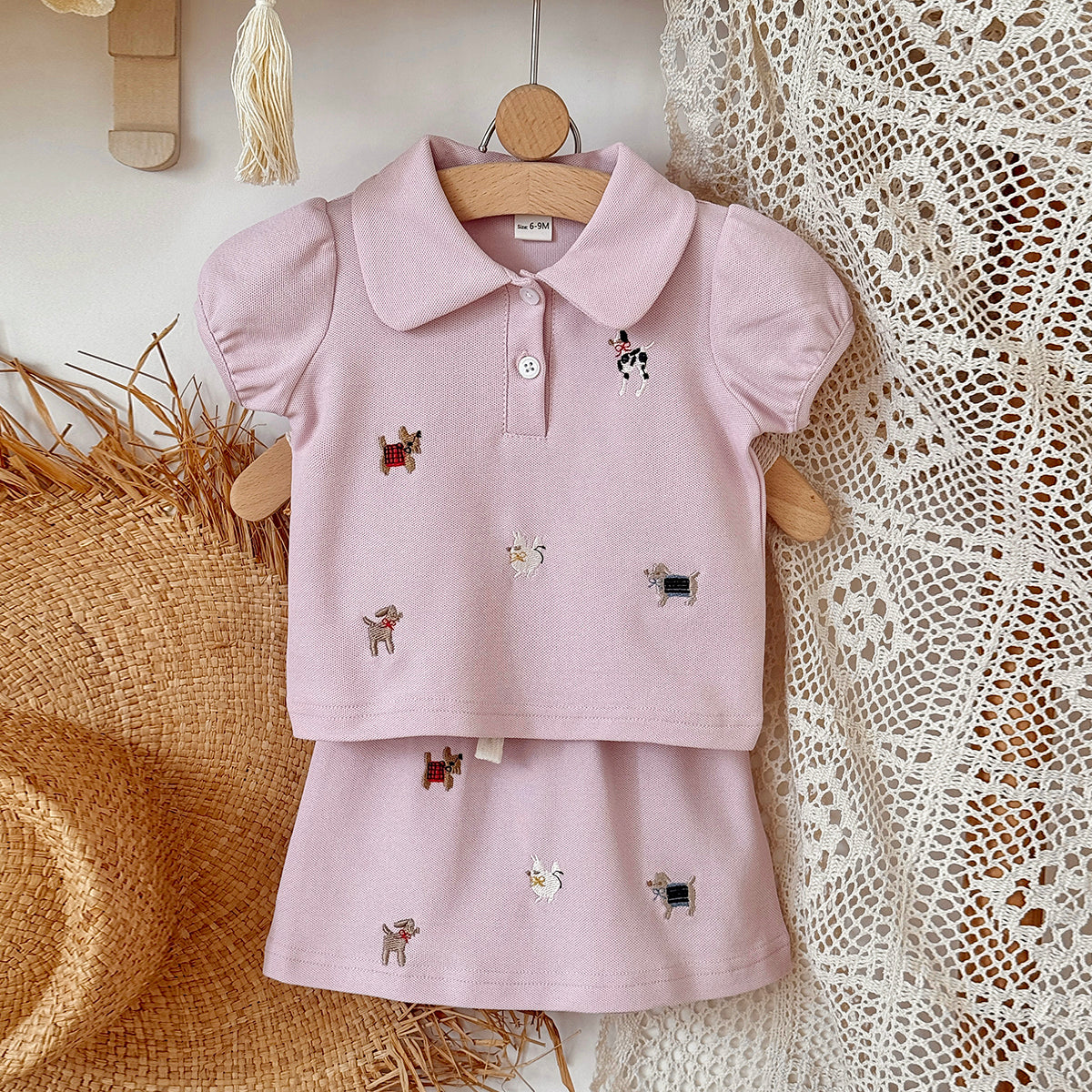 Baby Girl Dog Embroidery Skirt Set