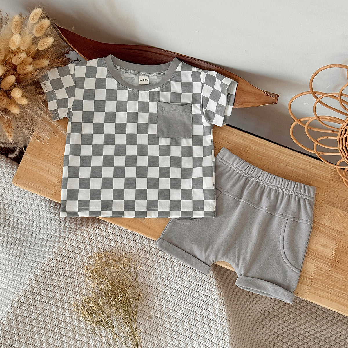 Baby Checkerboard Pocket Tee & Cuffed Shorts Summer Outfit Set