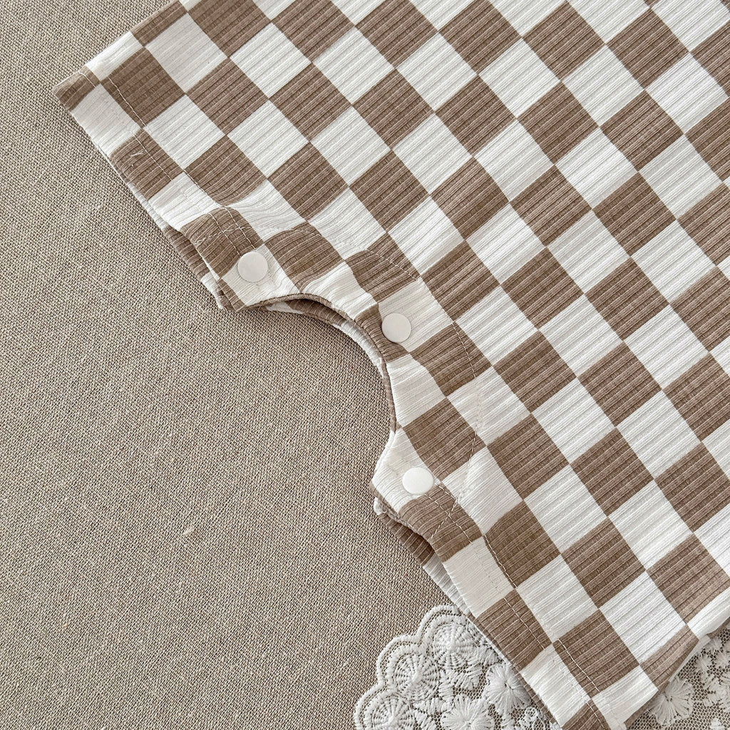 Baby Checkerboard Ribbed Short Sleeve Pocket Romper