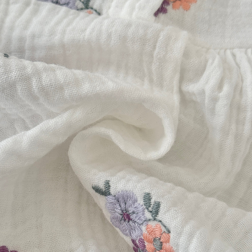 Muslin Baby Romper Floral Embroidery Flutter Sleeve Onesie