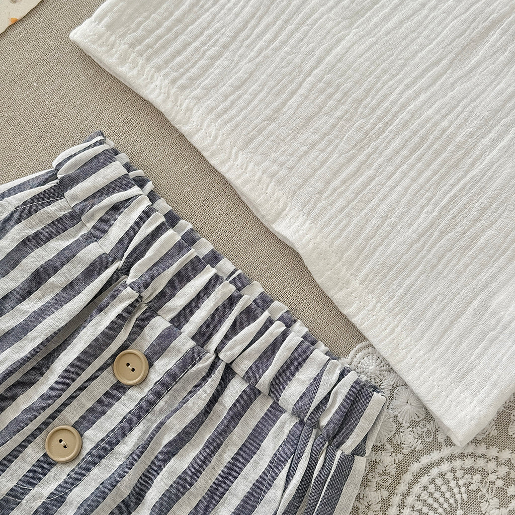 Baby Boy Sleeveless Set White Gauze Top Striped Shorts