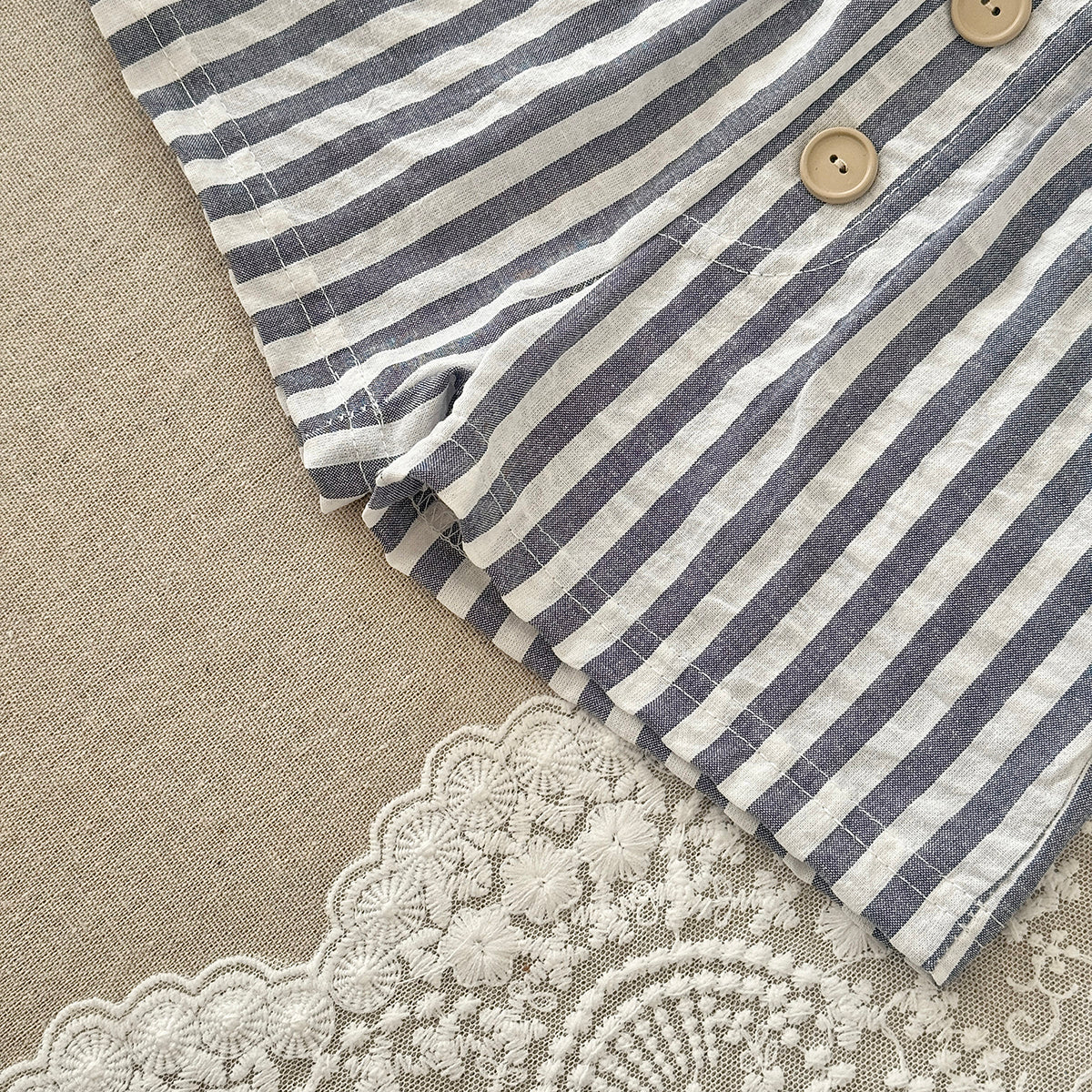 Baby Boy Sleeveless Set White Gauze Top Striped Shorts