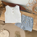 Baby Boy Sleeveless Set White Gauze Top Striped Shorts