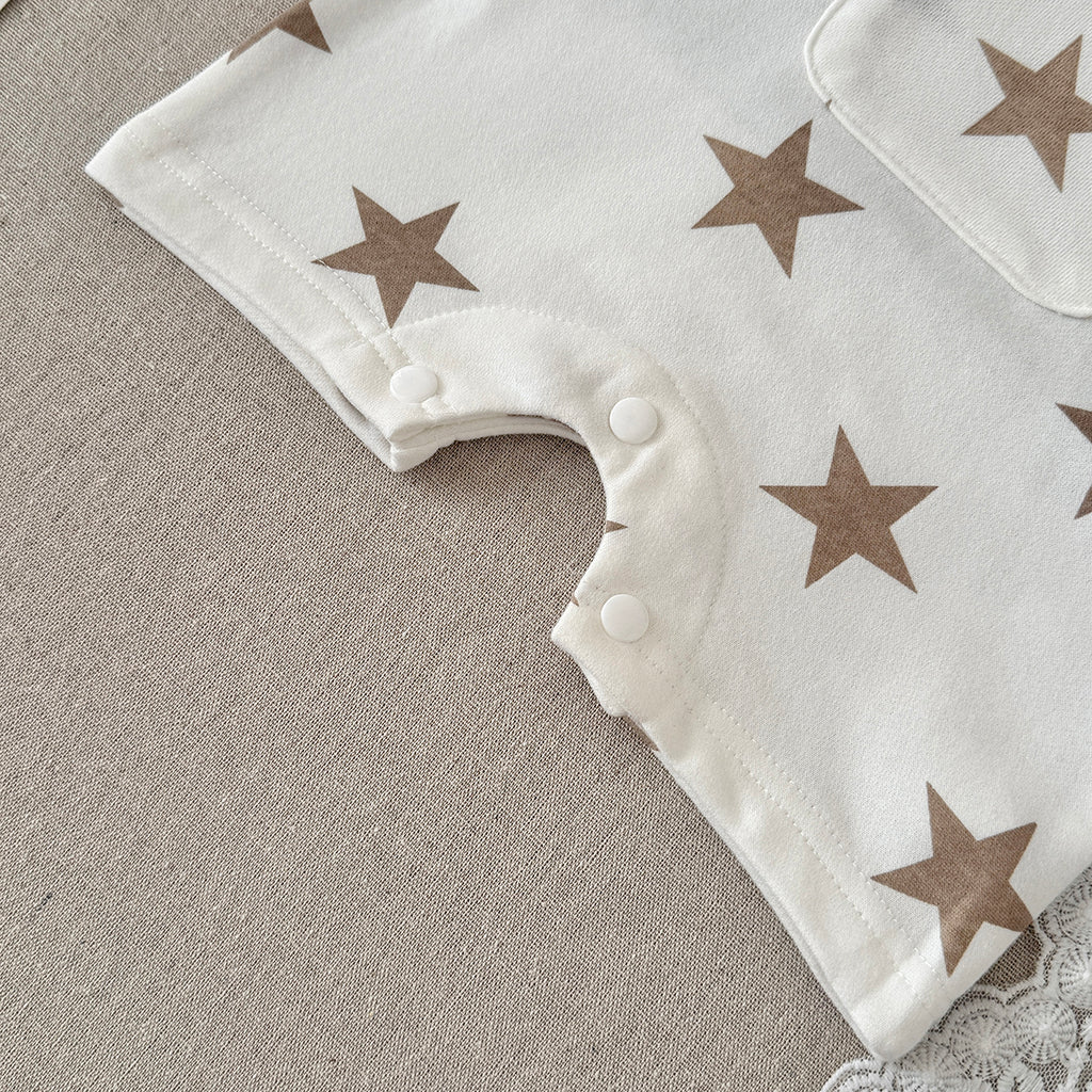 Star Print Baby Overalls 2Pcs Set Striped Short Sleeve Tee