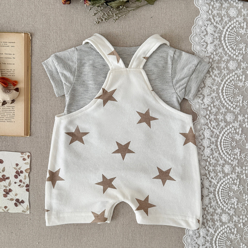 Star Print Baby Overalls 2Pcs Set Striped Short Sleeve Tee