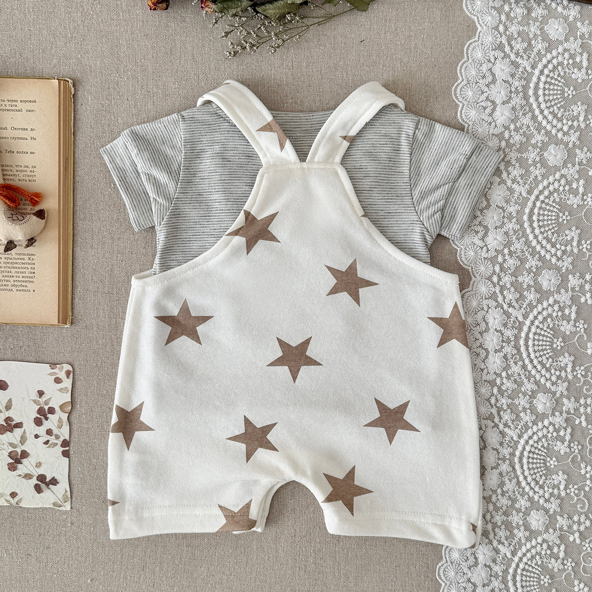 Star Print Baby Overalls 2Pcs Set Striped Short Sleeve Tee