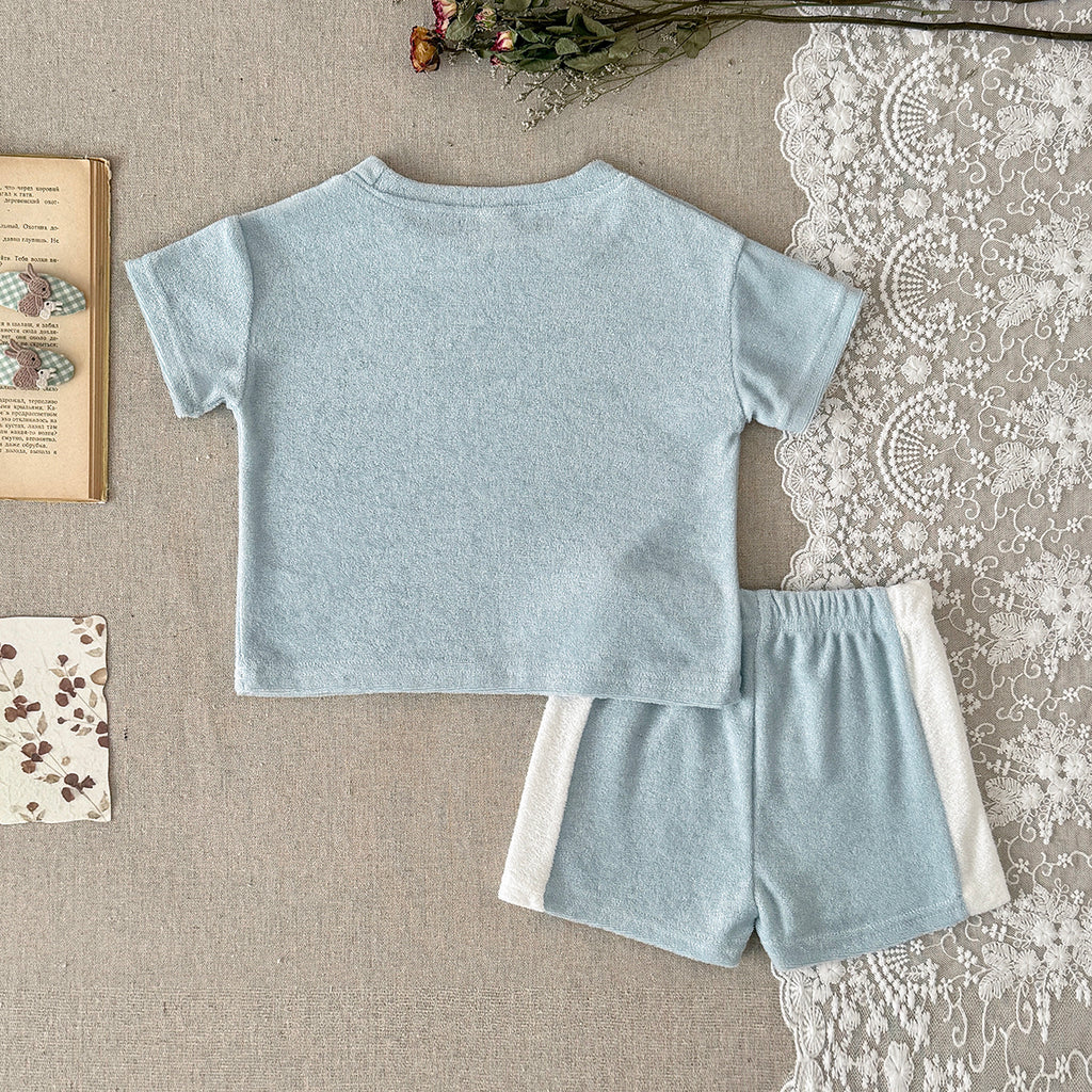 Soft Terry Cloth Baby Short Sleeve Tee & Side Stripe Shorts