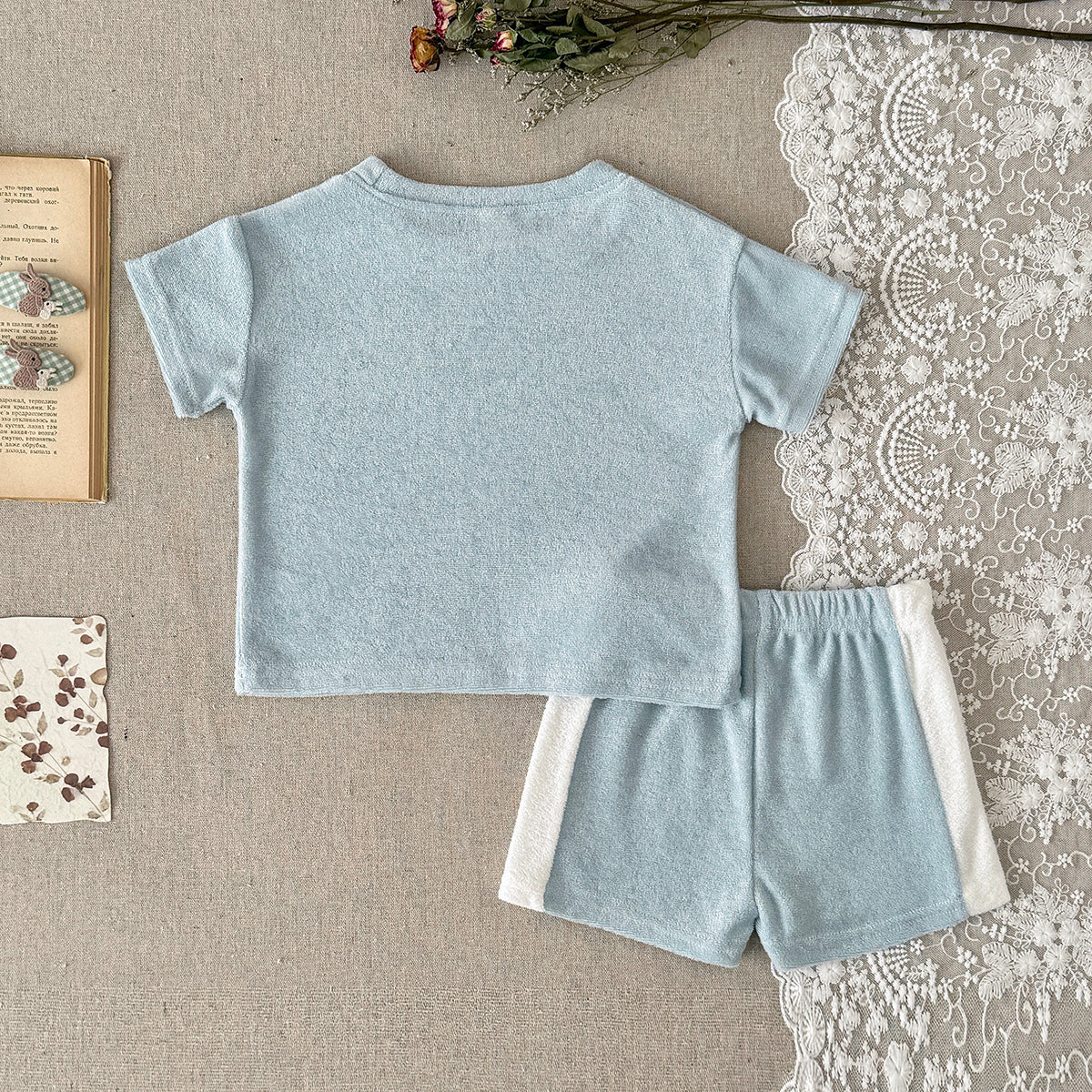 Soft Terry Cloth Baby Short Sleeve Tee & Side Stripe Shorts