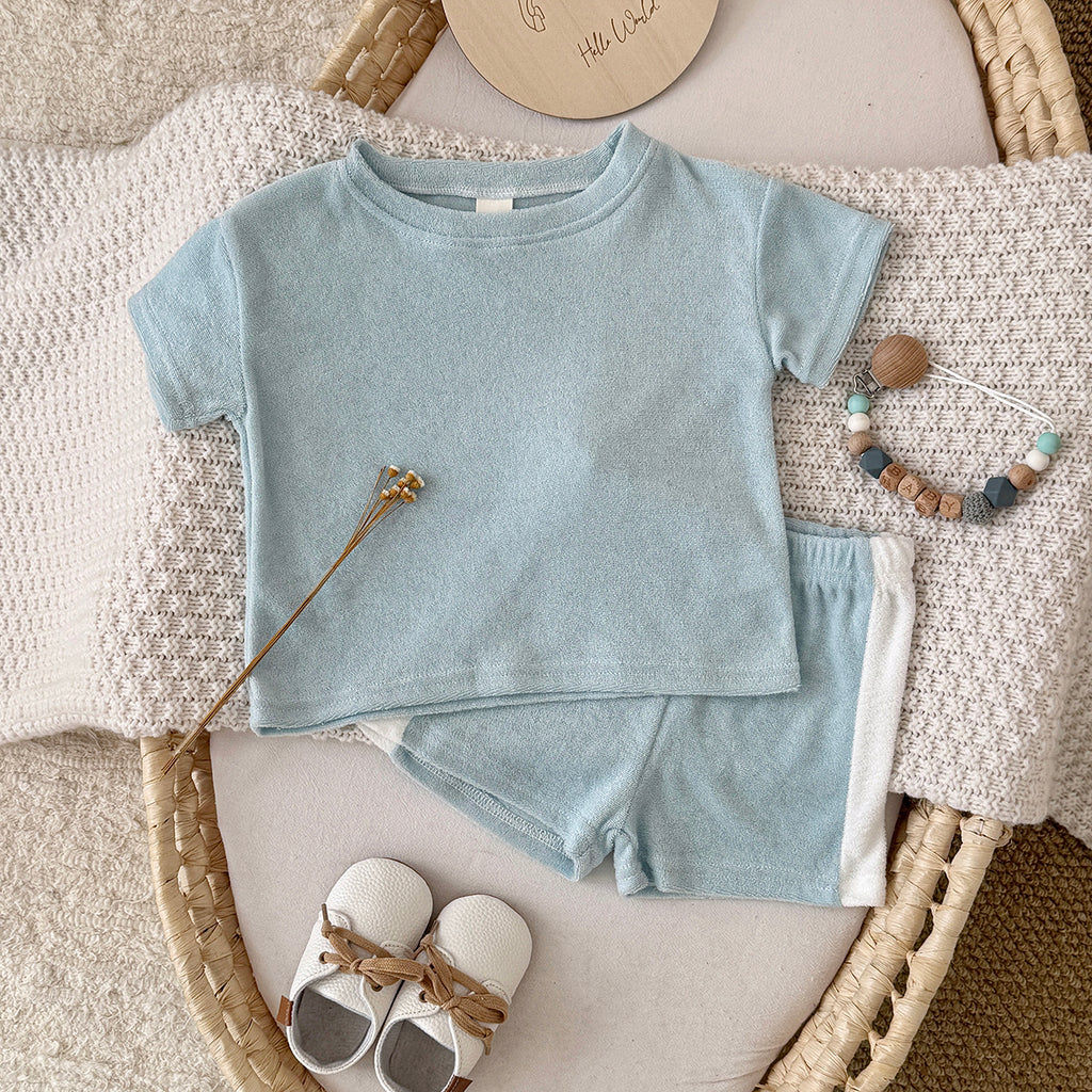 Soft Terry Cloth Baby Short Sleeve Tee & Side Stripe Shorts