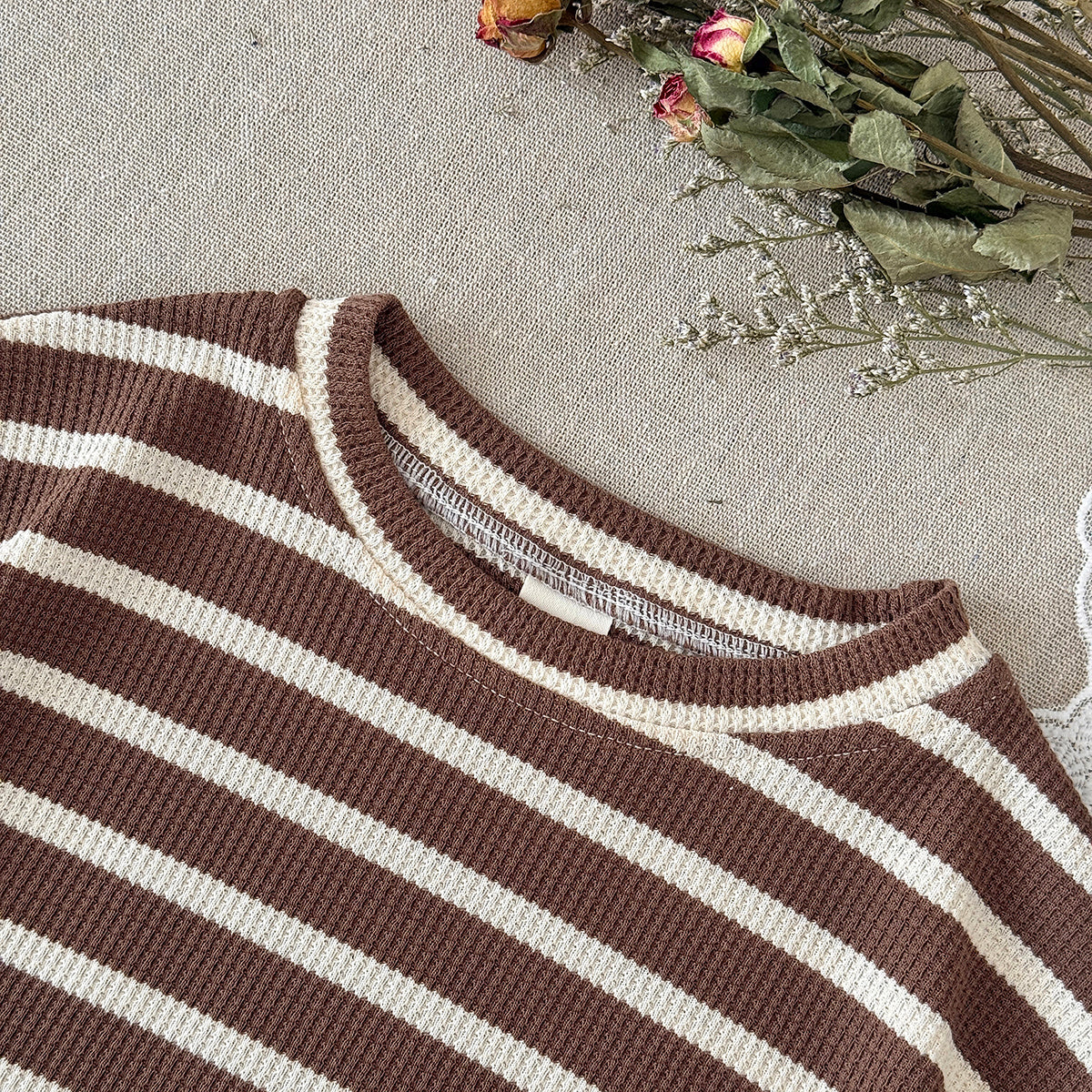 Baby Waffle Striped Tee & Shorts 2 Piece Summer Outfit