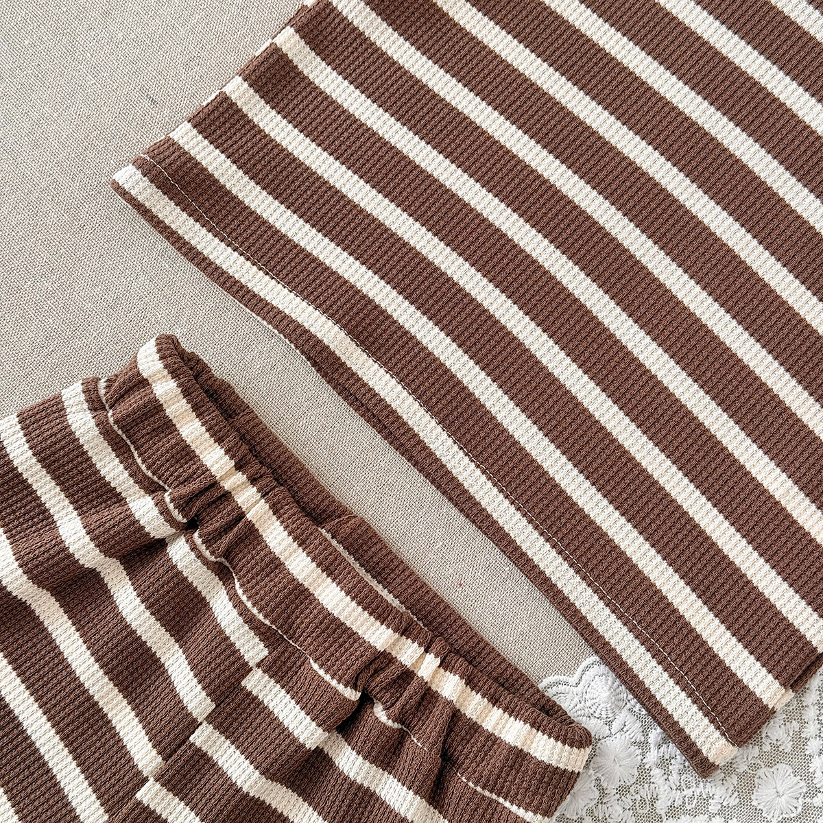 Baby Waffle Striped Tee & Shorts 2 Piece Summer Outfit