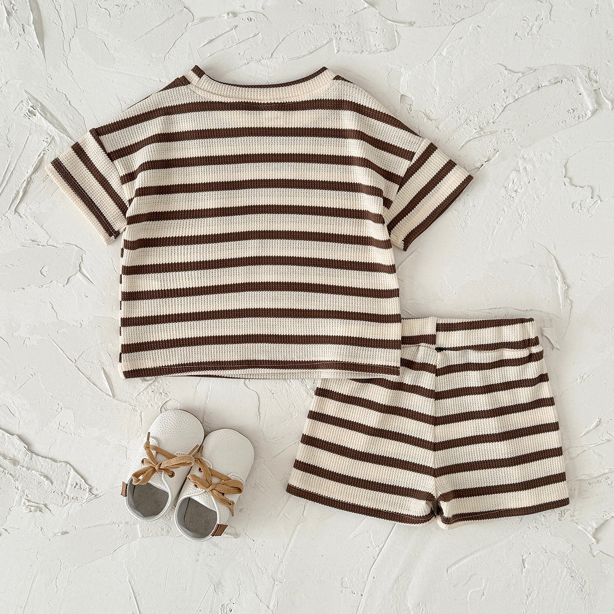 Baby Waffle Striped Tee & Shorts 2 Piece Summer Outfit