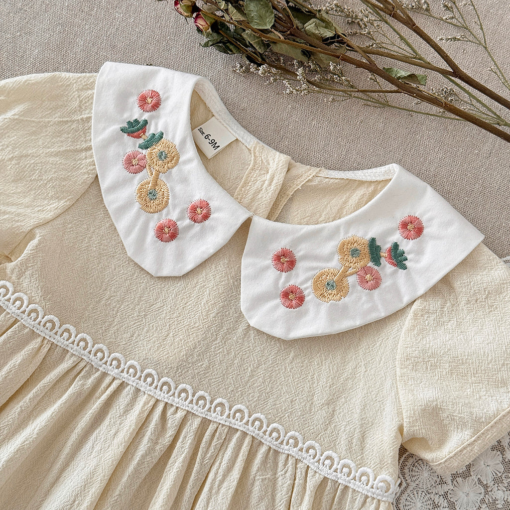 Floral Embroidery Peter Pan Collar Baby Girl Dress