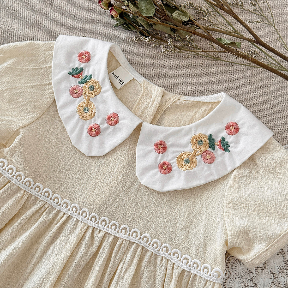 Floral Embroidery Peter Pan Collar Baby Girl Dress