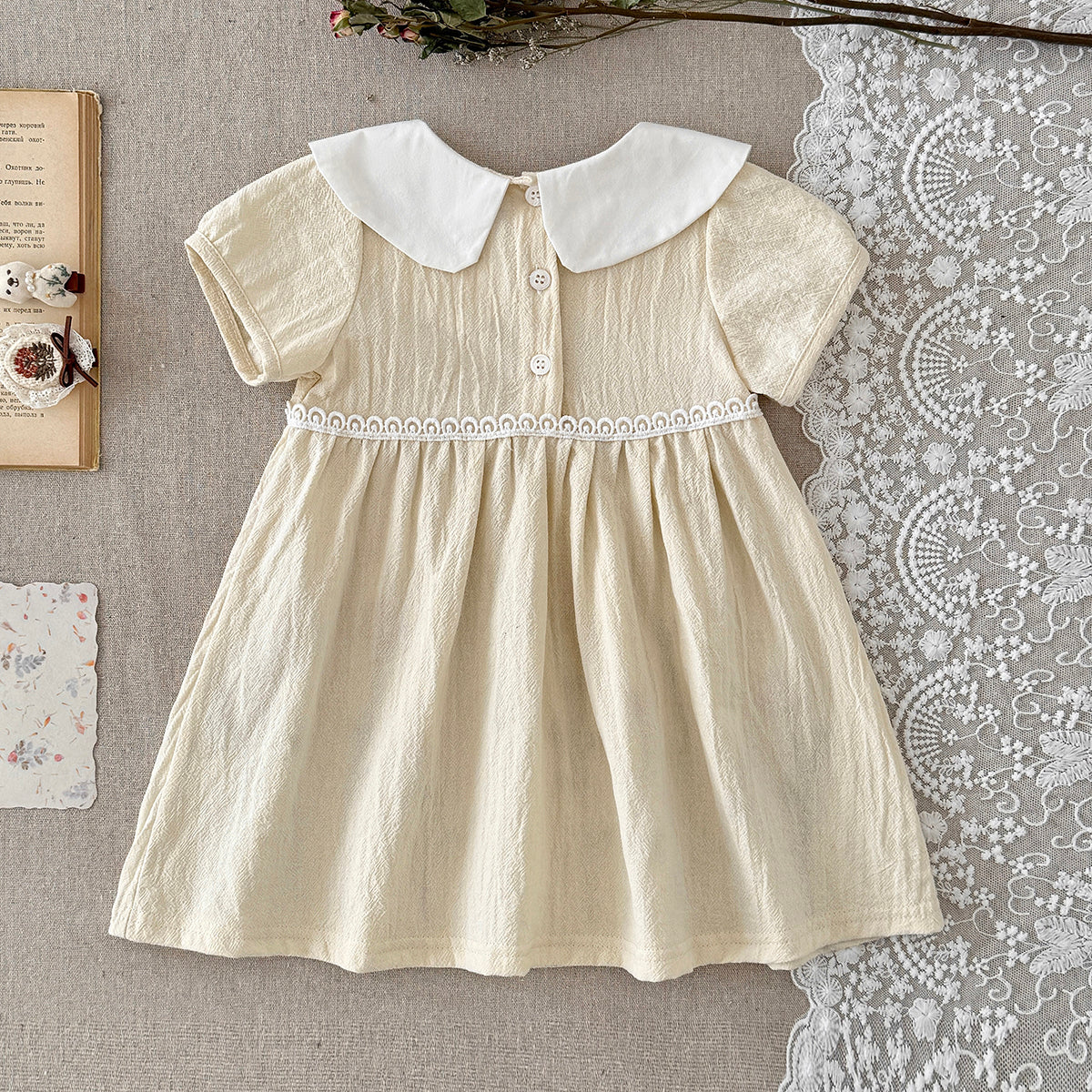 Floral Embroidery Peter Pan Collar Baby Girl Dress