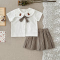 Bear Embroidery Peter Pan Collar Baby Skirt Set