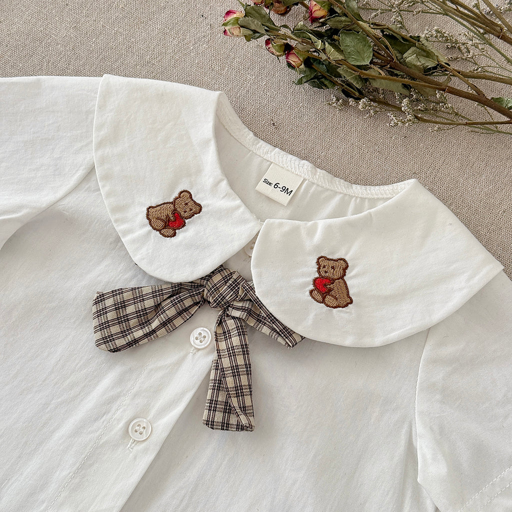 Bear Embroidery Peter Pan Collar Baby Skirt Set